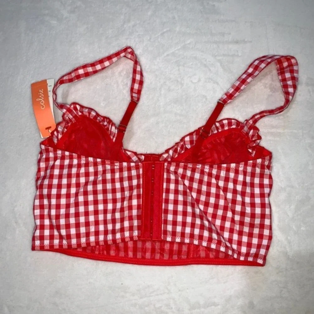Colsie‎ small red white plaid gingham corset Underwired bralette new  milkmaid